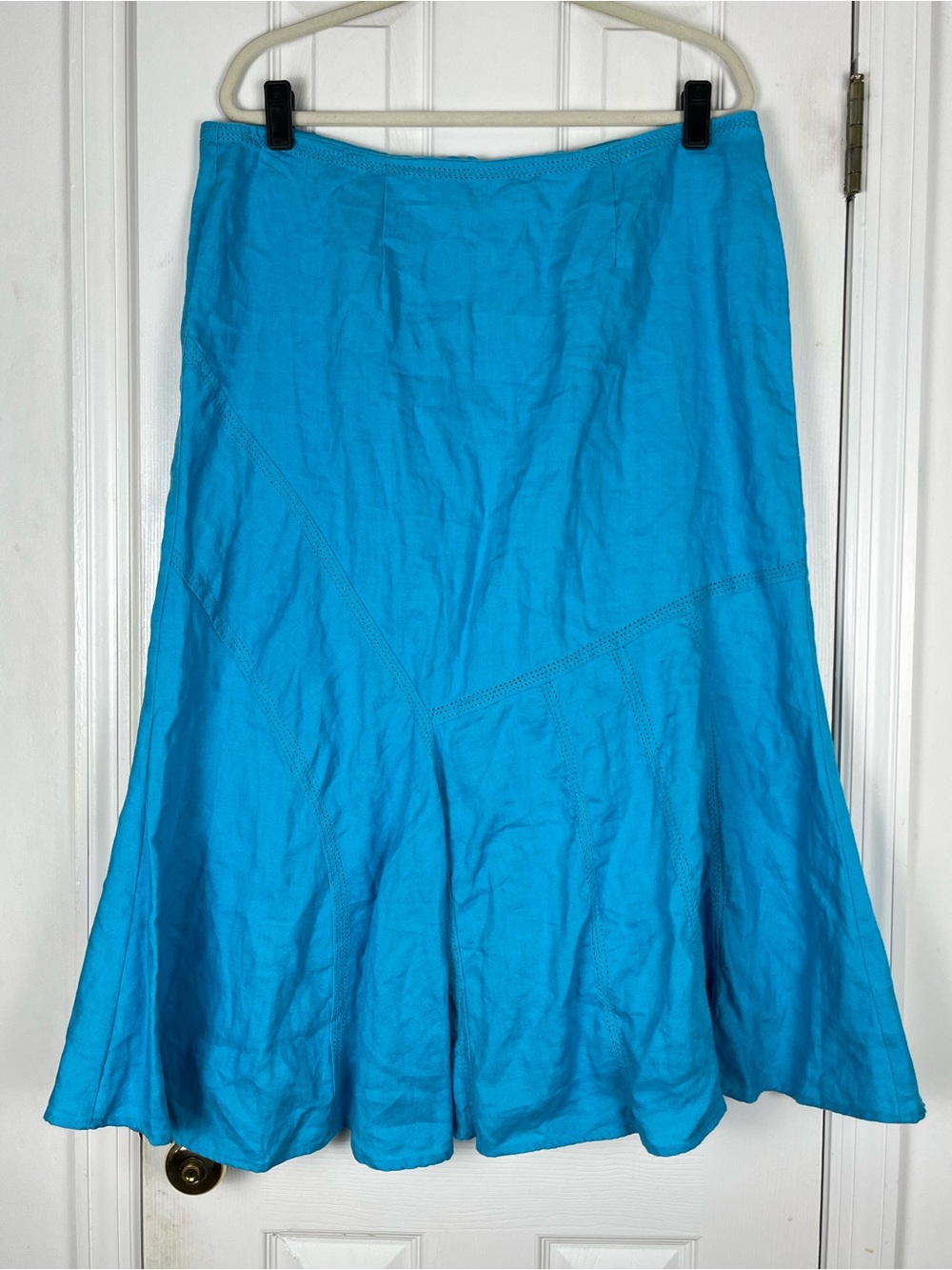 Choices Woman 100% Linen Flared Maxi Skirt 1X Teal Blue Coastal Lagenlook Beach